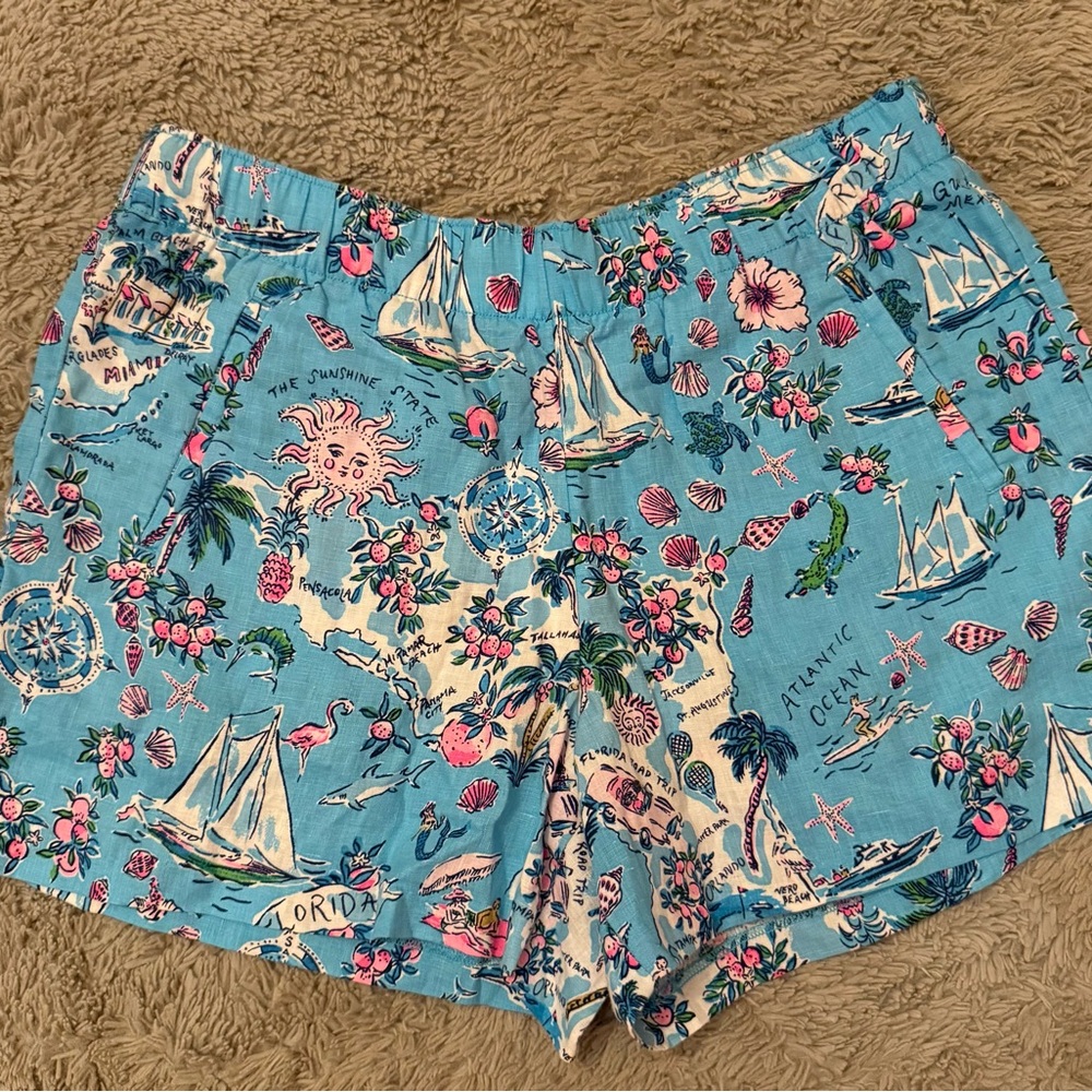 NWT Lilly Pulitzer Lilo Linen Short FLORIDA Tropical Shorts Size L
